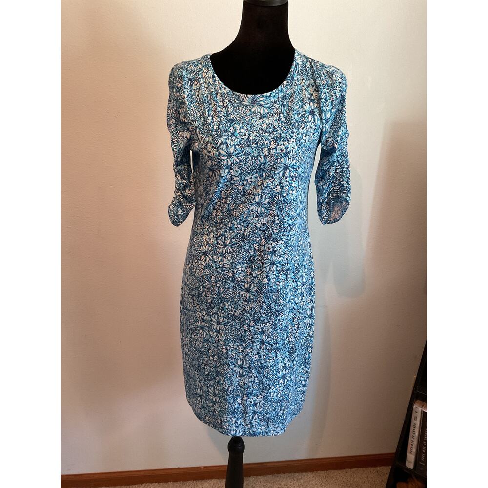 Lilly Pulitzer Belden Dress XS Blue Blooming Together Pima Cotton 009620 T-Shirt
